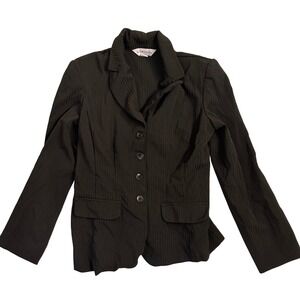 MY Valentine Black Pinstripe‎ Blazer Size 8 Fitted Button Front Career